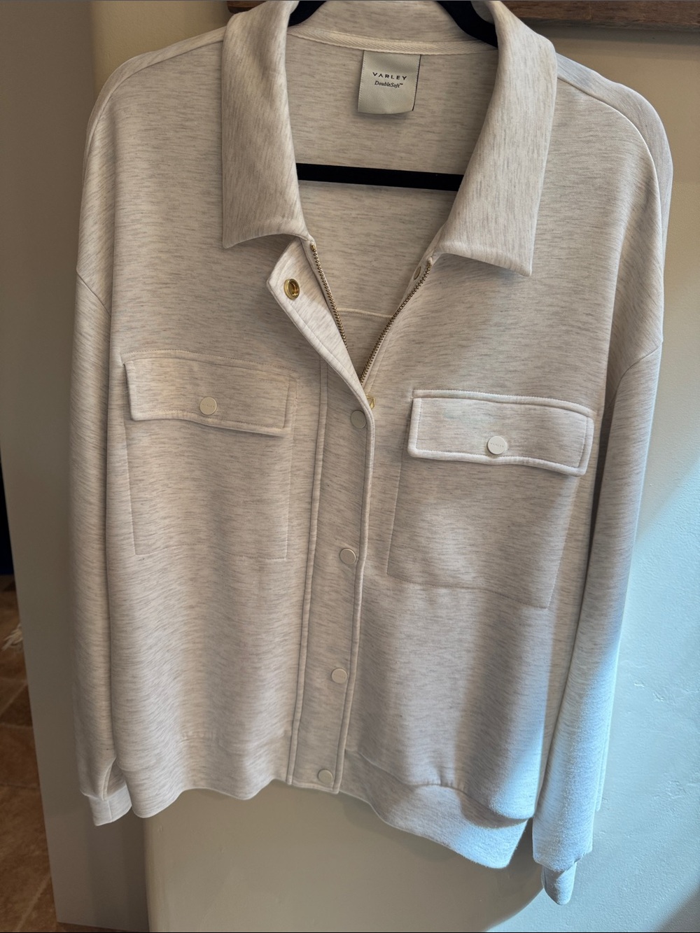 Varley Heathered Ivory Zip & Snap Front Shirt Jacket Sz Large